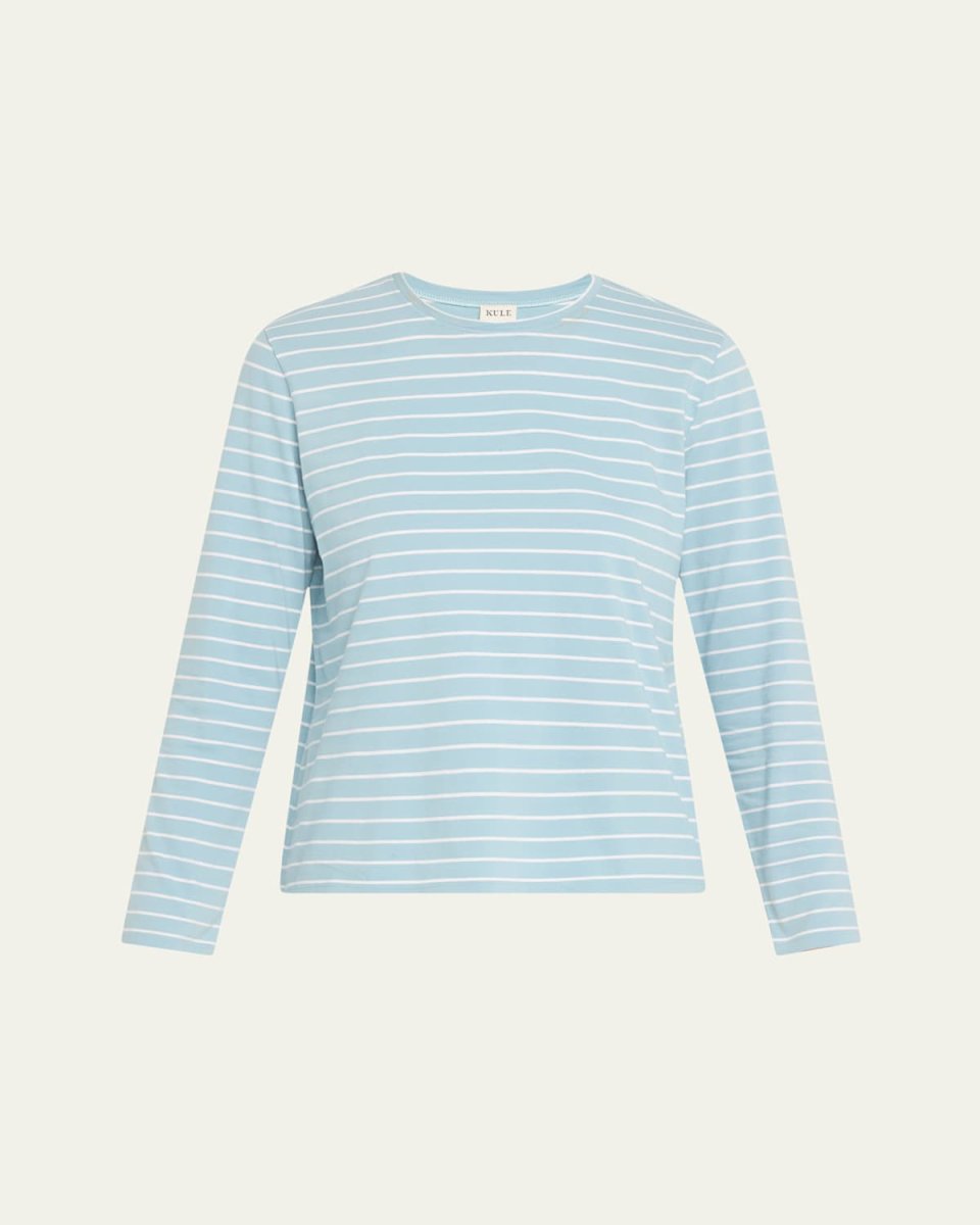 Crewneck Long-Sleeve Striped Cotton Top